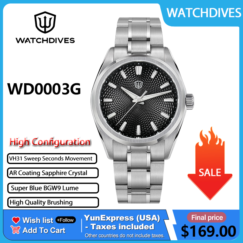 Guilloché Dial Watch - Watchdives WD0003G Guilloche cadran hommes montre